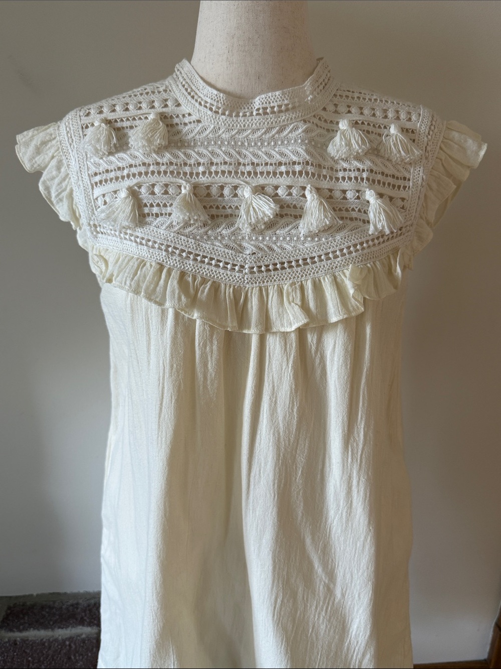 Sea New York Cream Crochet Tassel Ruffle Mini Dress - Picture 1 of 11